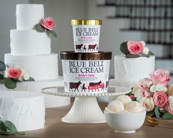 Blue Bell Bride's Cake Ice Cream in half gallon and pint