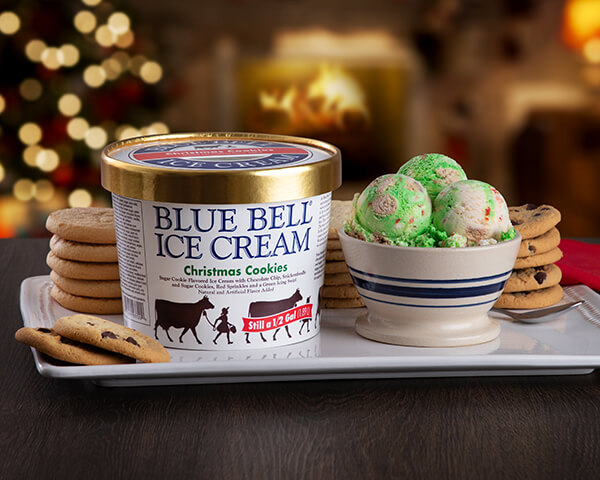 Blue Bell Christmas Cookies Ice Cream in half gallon