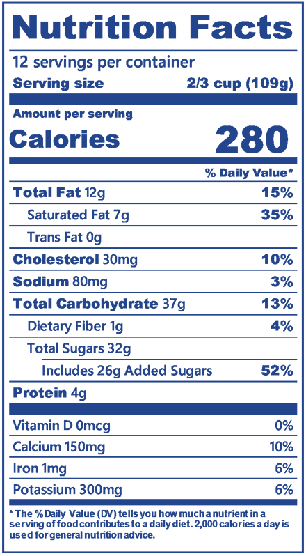 Groom's Cake in half gallon nutrition label