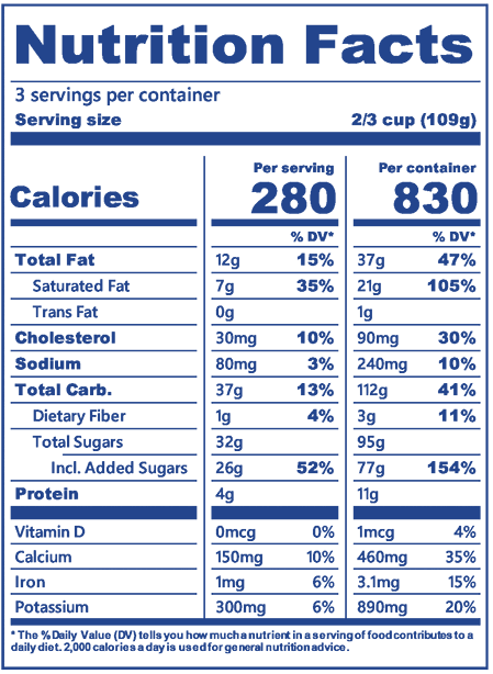Groom's Cake in pint nutrition label