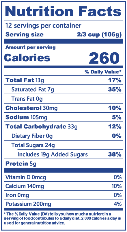 Oatmeal Cream Pie in half gallon nutrition label