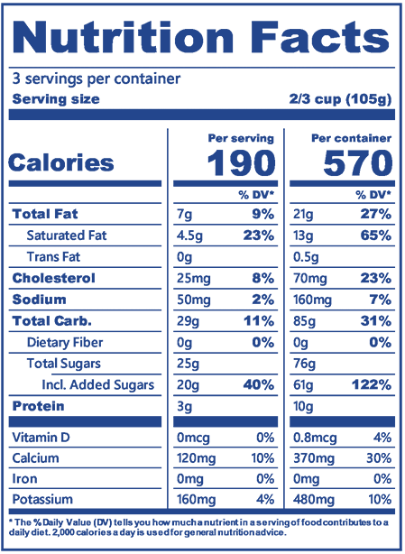 Blue Bell Ice Cream Orange Swirl pint nutrition label