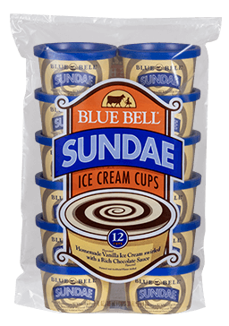 12 pack of single serve blue bell sundae ice cream cups